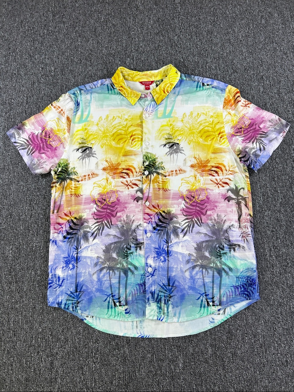 Guess Los Angeles Tropical Hawaiian Button Shirt Men’s Large Palm Tree